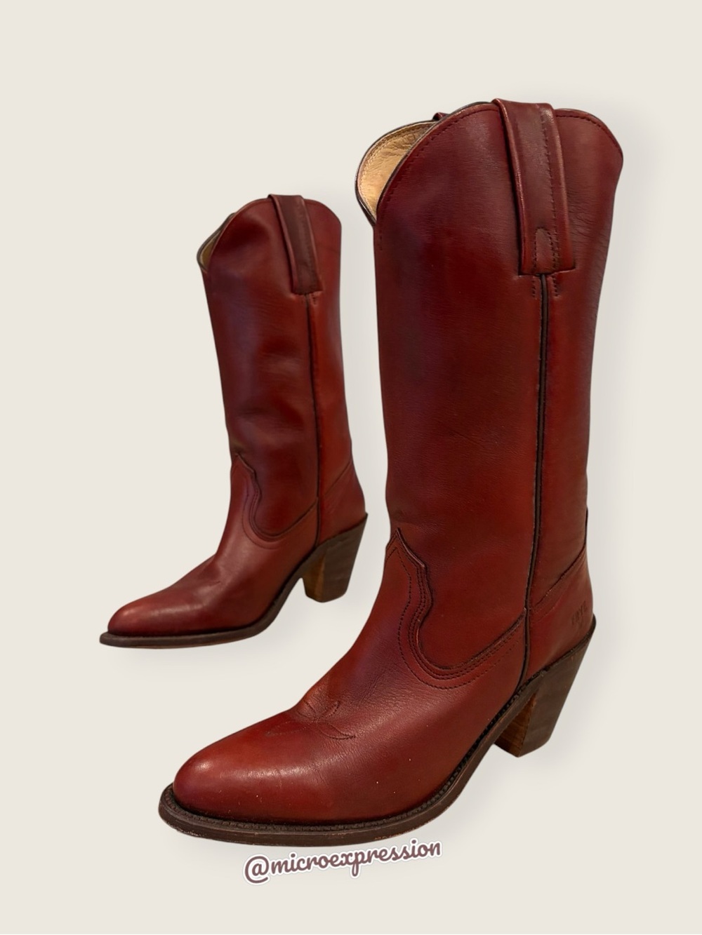 1970s VINTAGE Frye Leather Pull On Oxblood Red Burgundy Cottagecore Cowboy Boot - Picture 2 of 10